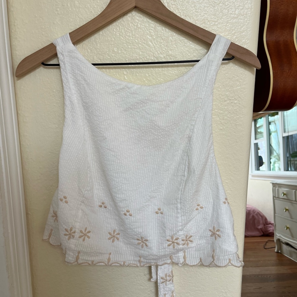 Free people cotton White Embroidered Scallop-Hem Tank Top